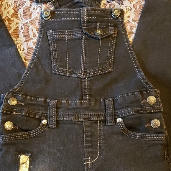Jordache Bling Distressed Overalls 4-5 Stretch EUC - Picture 4 of 9